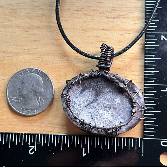 New Dendritic Opal Stone Wire Wrapped Tree of Life Pendant Necklace with Cord - Picture 4 of 5